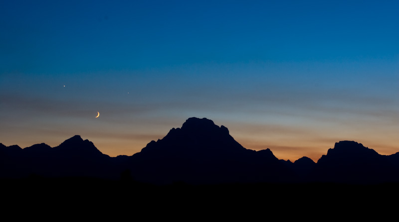 Crescent Moon And Planets Above Mount Moran